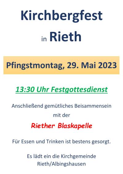 Plakat Kirchbergfest Rieth 2023