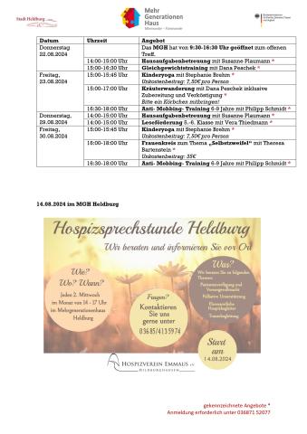 Veranstaltungskalender MGH Heldburg August 2024 Seite 2