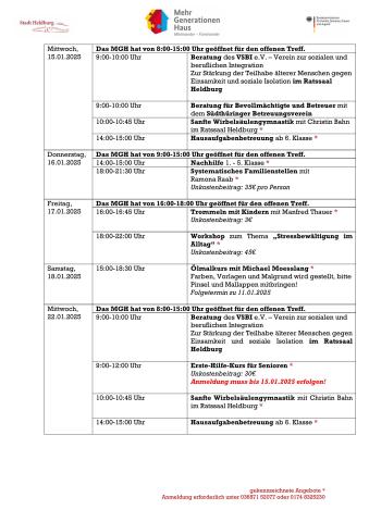 Veranstaltungskalender MGH Heldburg Januar 2025 Seite 2